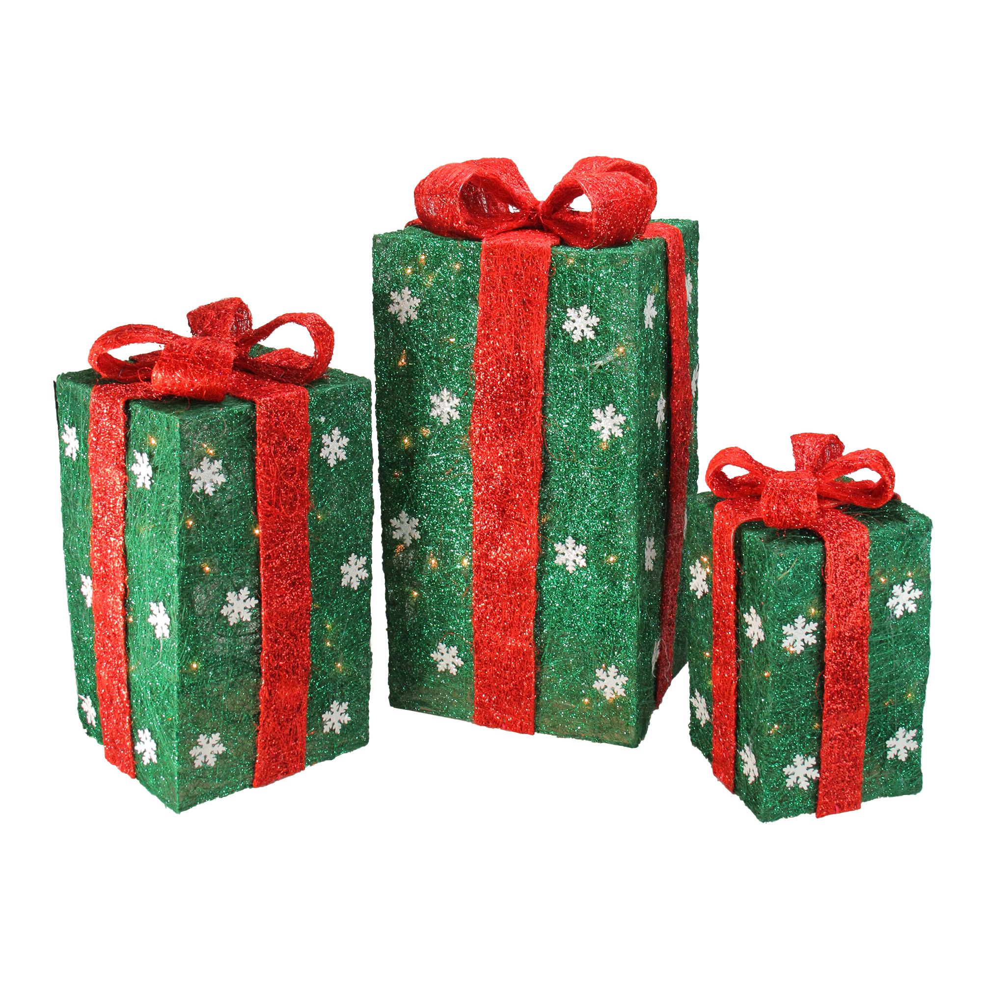 Northlight 3-Pc. 18&quot; Pre-Lit Gift Boxes Christmas Outdoor Decor - Green and Red