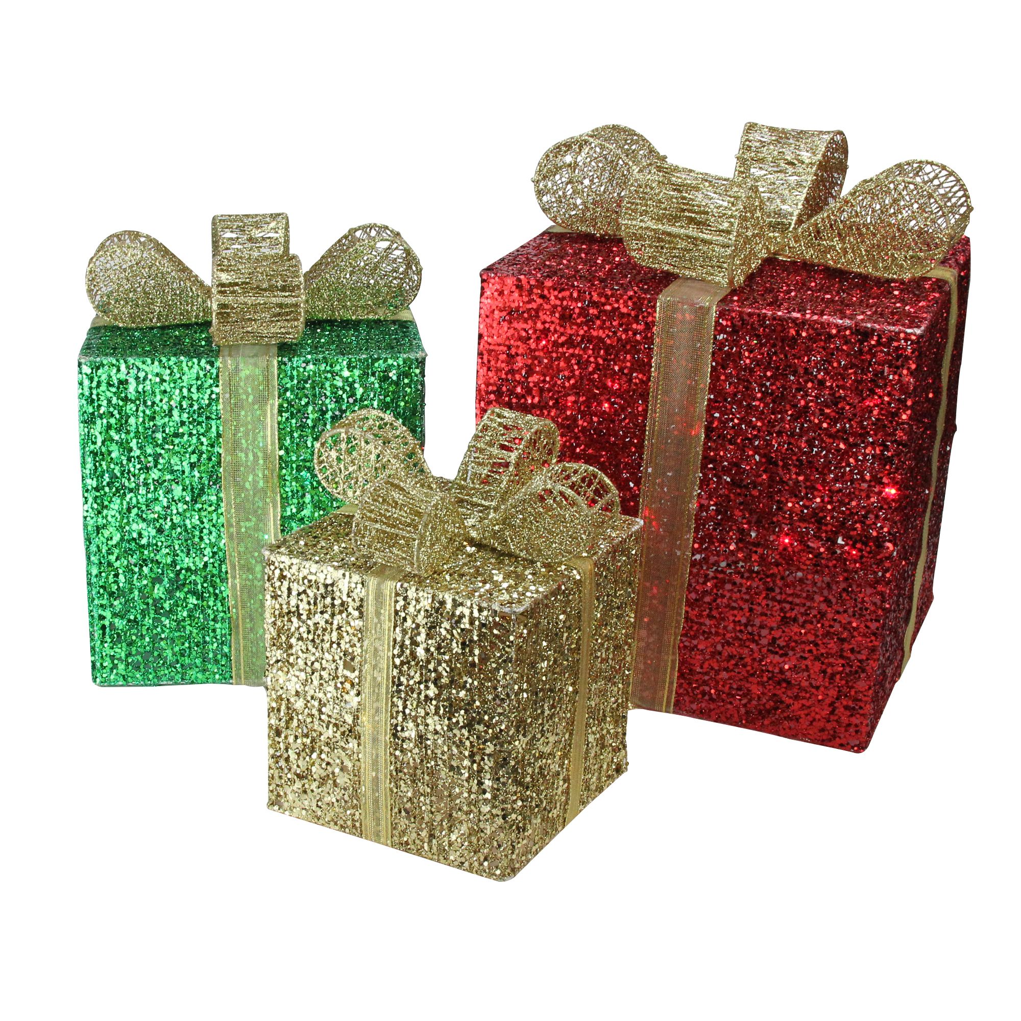 Northlight 3-Pc. 15&quot; Pre-Lit Glittering Gift Boxes Christmas Outdoor Decor - Red