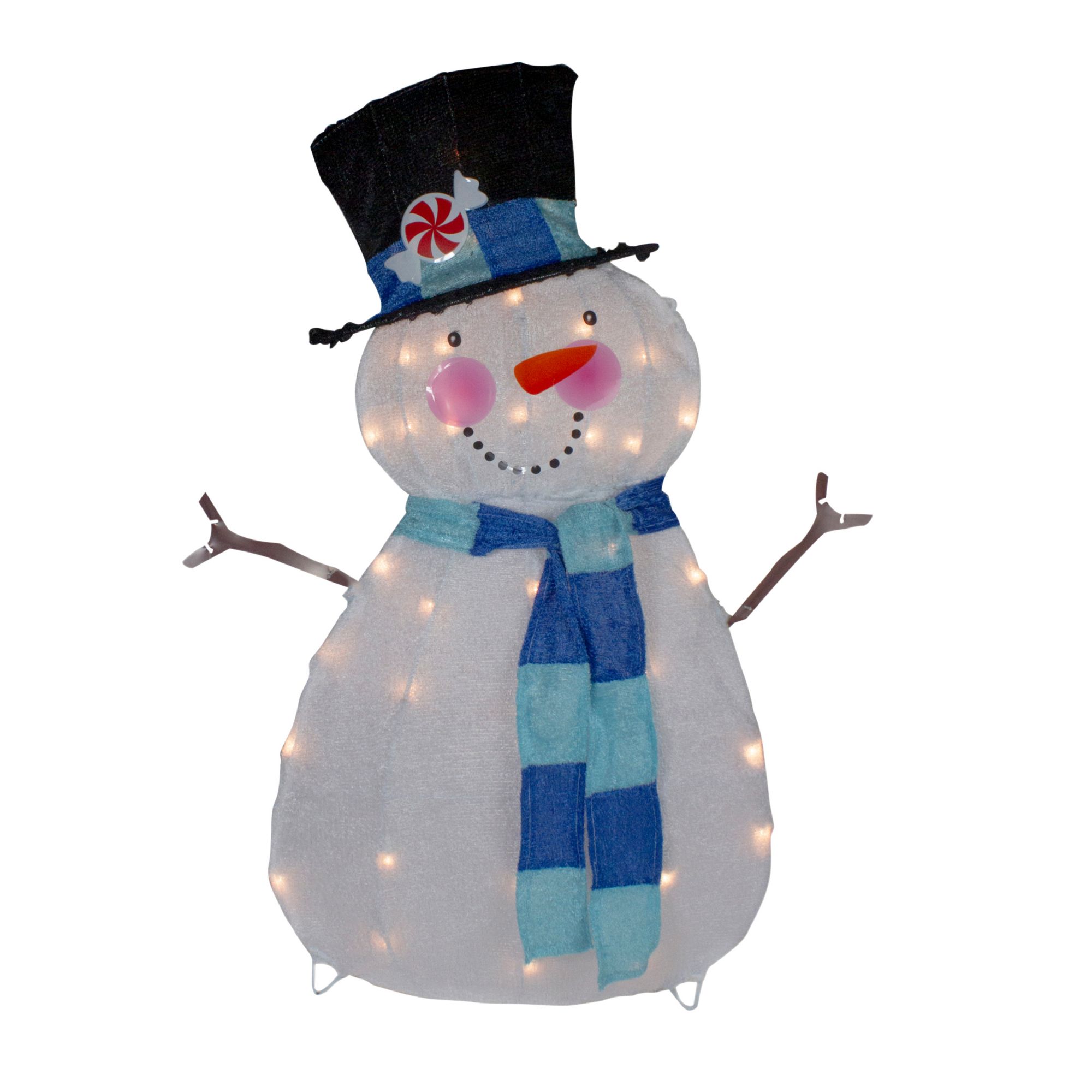 Northlight 32&quot; Lighted Chenille Snowman Outdoor Christmas Decoration - White and Blue