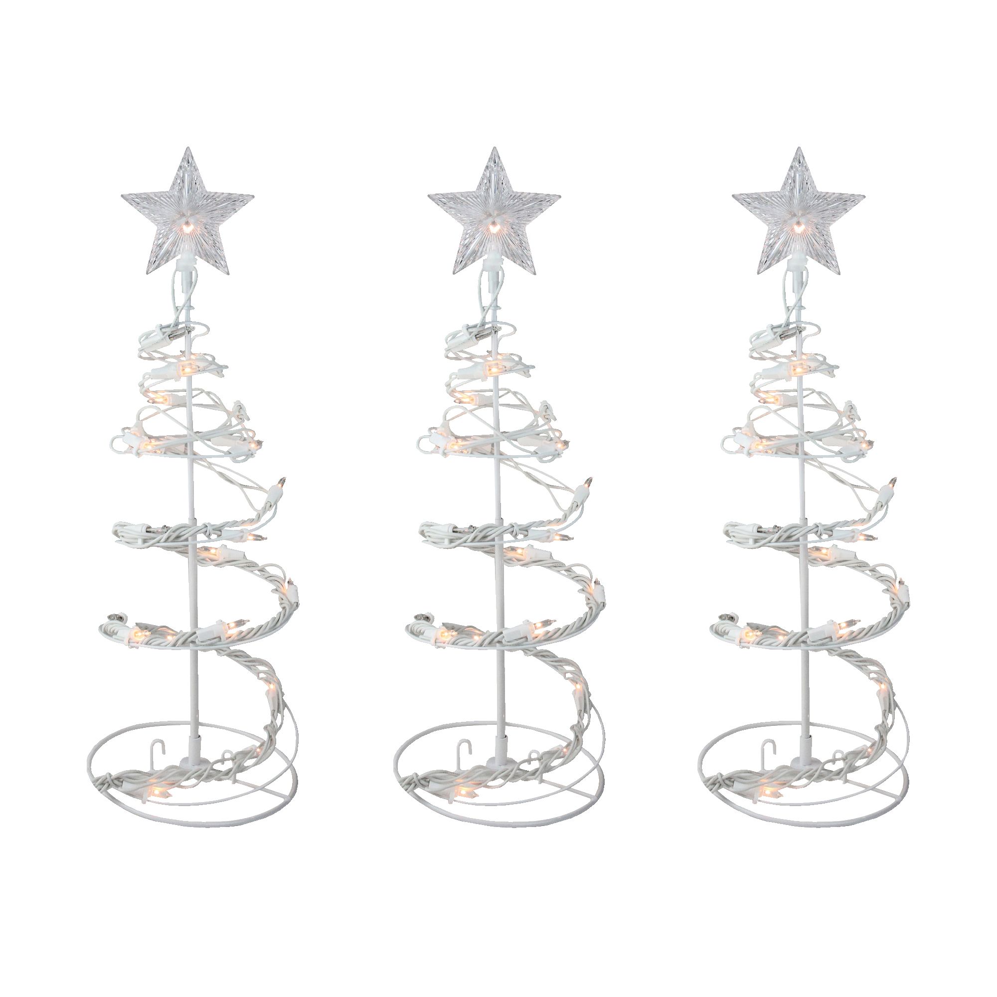 Northlight 3-Pc. 18&quot; Clear Lighted Spiral Cone Walkway Christmas Trees Outdoor Decor - White