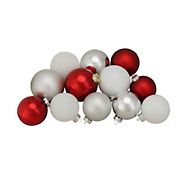 Northlight 3.25-4&quot; Shiny and Matte Glass Ball Christmas Ornaments, 72 ct. - Red, Silver and White