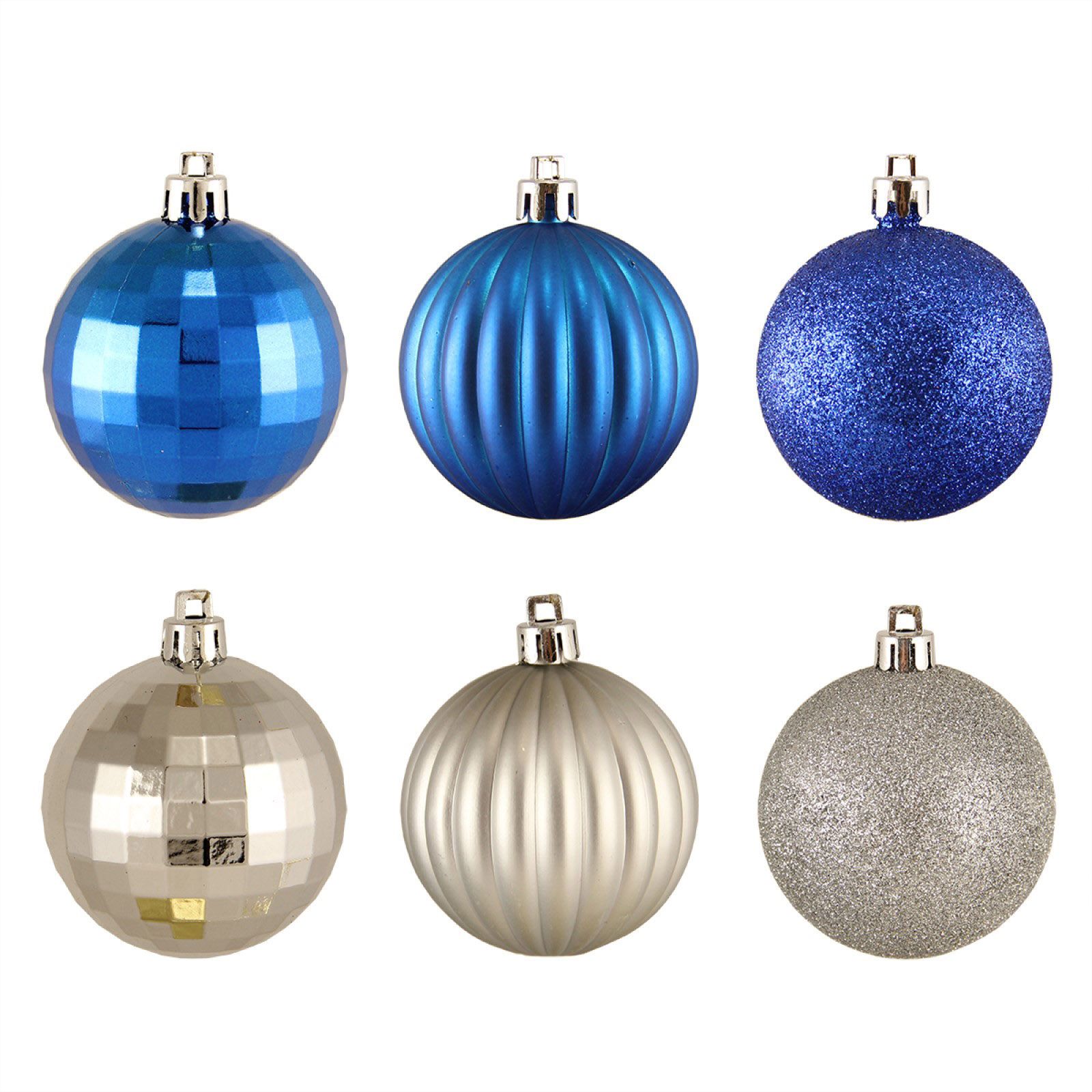 Northlight 2.5&quot; Shatterproof 3-Finish Christmas Ball Ornaments, 100 ct. - Silver and Blue