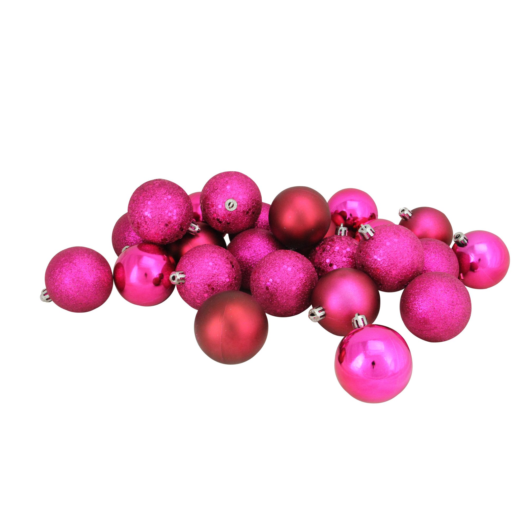 Northlight 2.5&quot; Shatterproof 4-Finish Christmas Ball Ornaments, 24 ct. - Magenta Pink