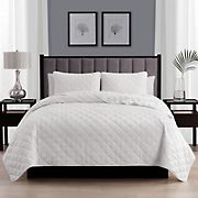 Swift Home Cozy and Soft White Diamond Stitch Quilt Bedspread Coverlet Set - Twin/Twin XL