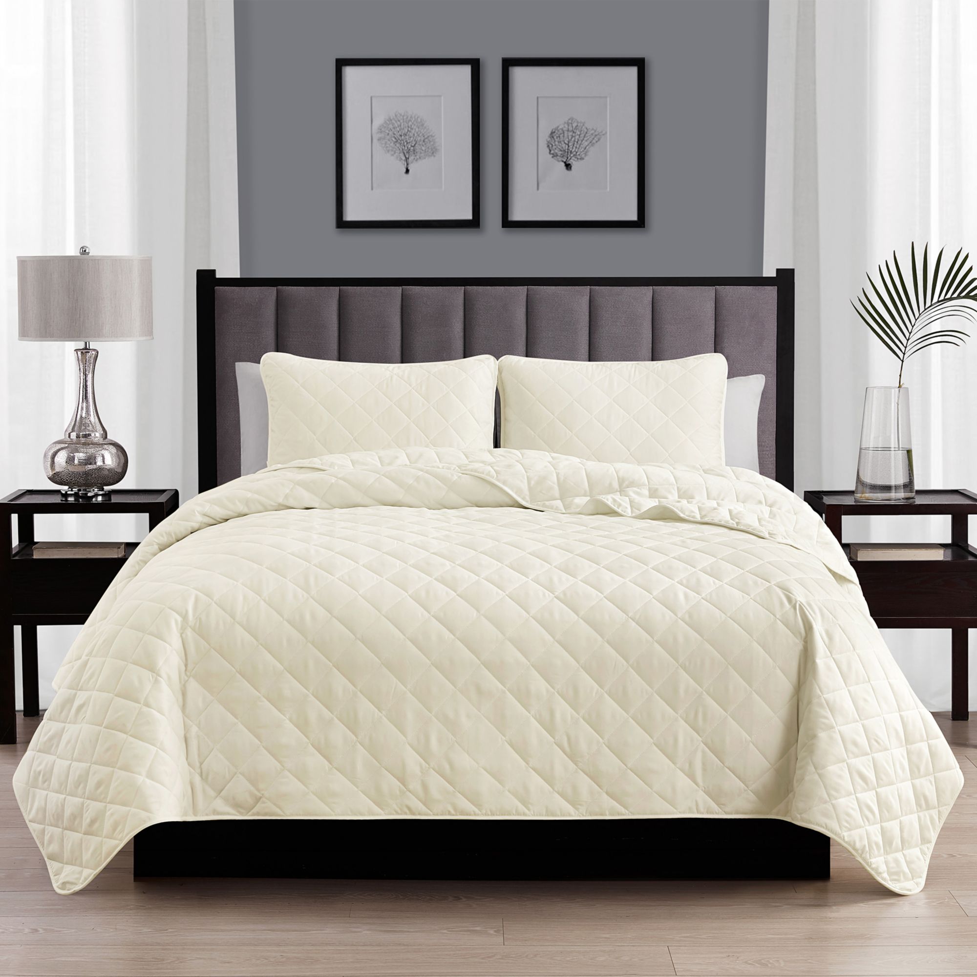 Swift Home Diamond Stitch Quilt Ivory Bedspread Coverlet Set - Full/Queen