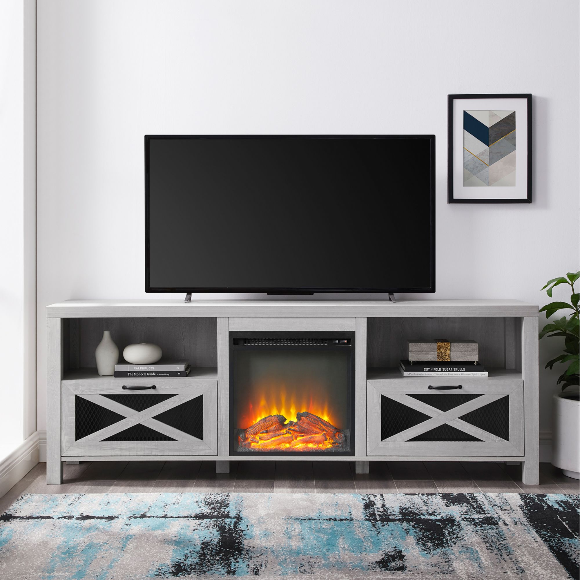 W. Trends 70&quot; Abilene Farmhouse Fireplace TV Stand for TVs up to 85&quot; - Stone Gray
