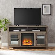 W. Trends 58&quot; Wasatch Transitional Fireplace Glass Wood TV Stand for TVs up to 65&quot; - Gray Wash