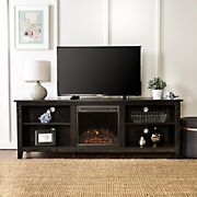 W. Trends 70&quot; Simple Fireplace TV Stand for TVs up to 85&quot; - Black