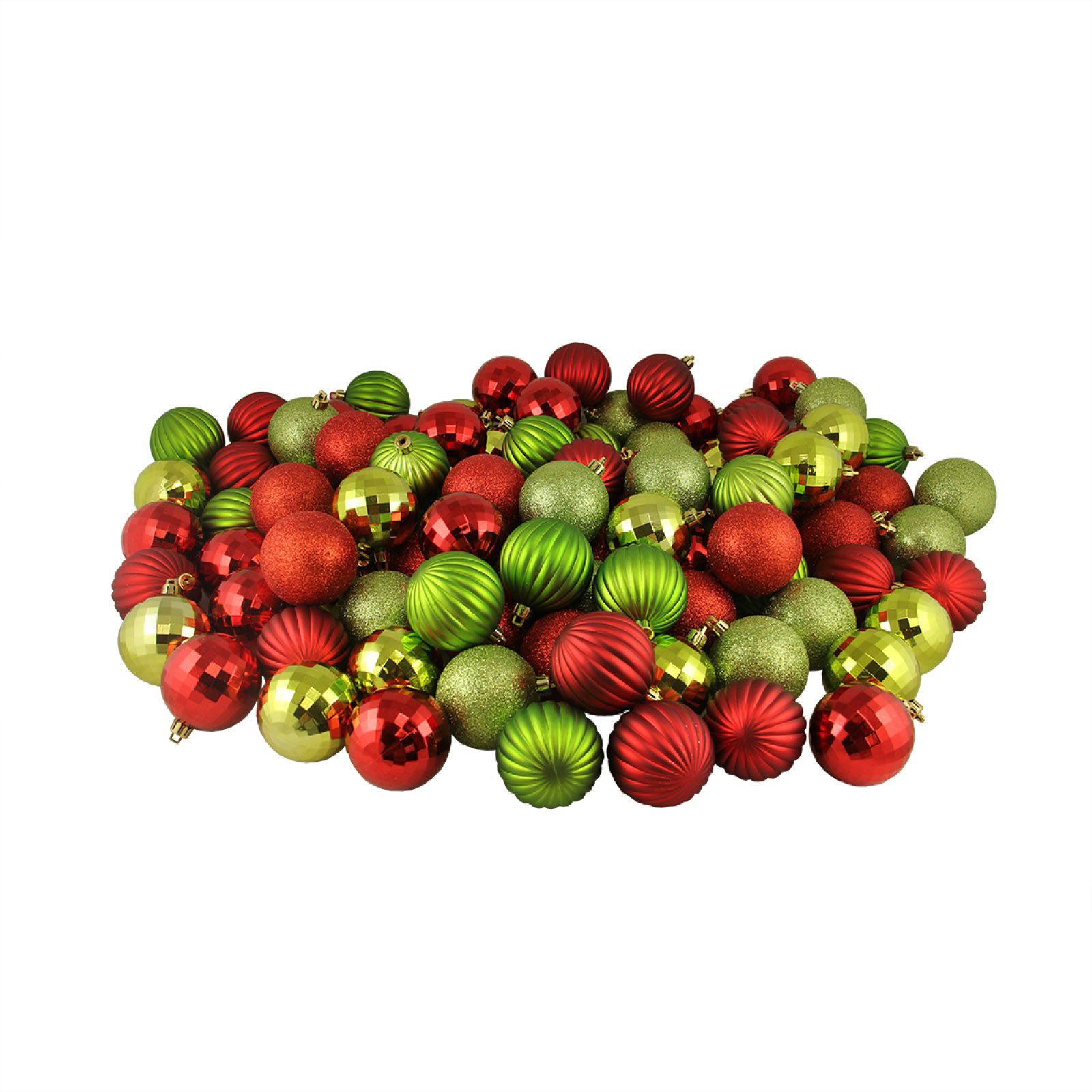 Northlight Shatterproof 3-Finish 2.5&quot; Christmas Ball Ornaments, 100 ct. - Red and Green