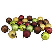 Northlight Shatterproof 2-Finish 2.5&quot; Christmas Ball Ornaments, 24 ct. - Brown, Green and Red