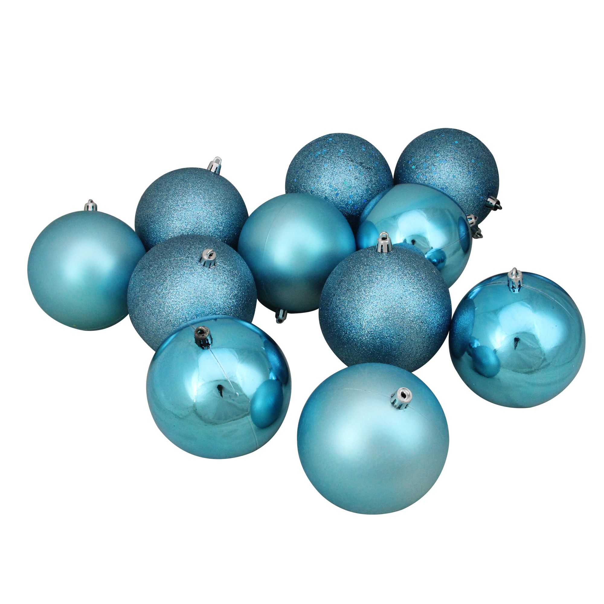 Northlight Shatterproof 4-Finish 4&quot; Christmas Ball Ornaments, 12 ct. - Turquoise Blue