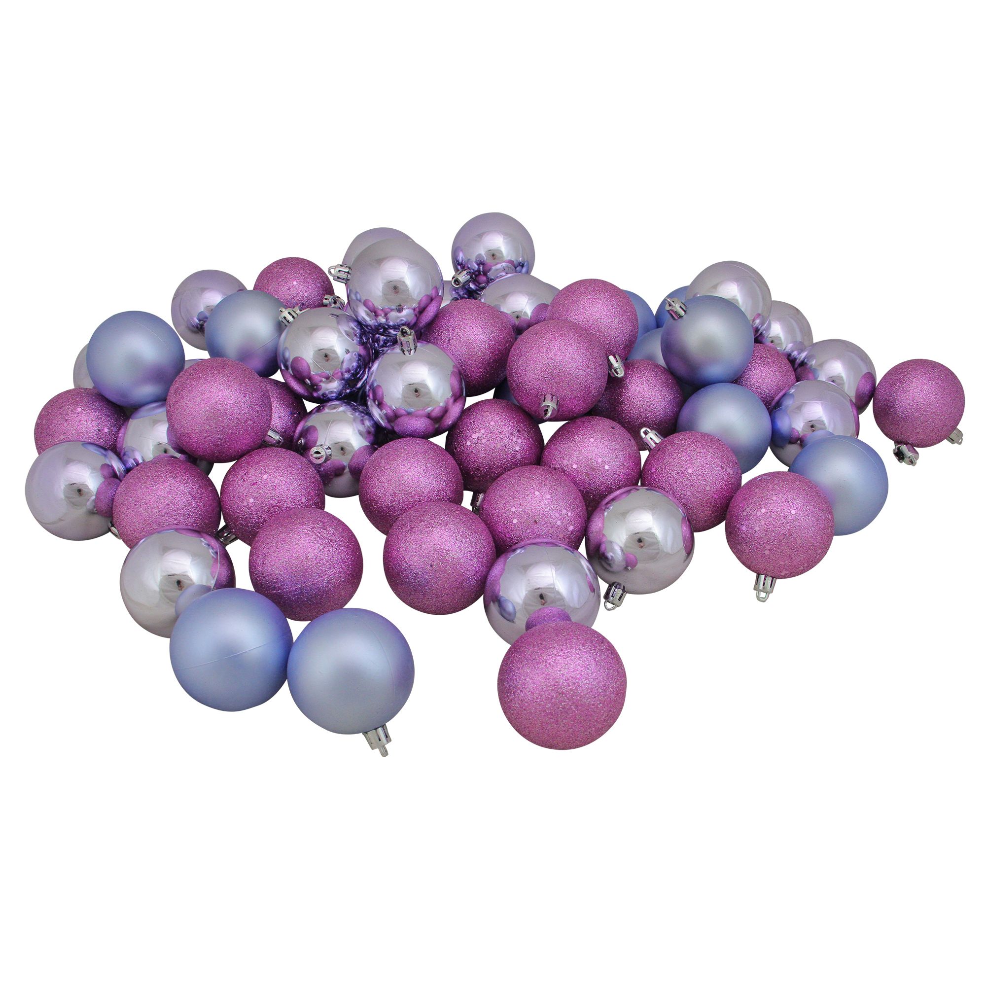 Northlight Shatterproof 4-Finish 2.5&quot; Christmas Ball Ornaments, 60 ct. - Pink and Purple