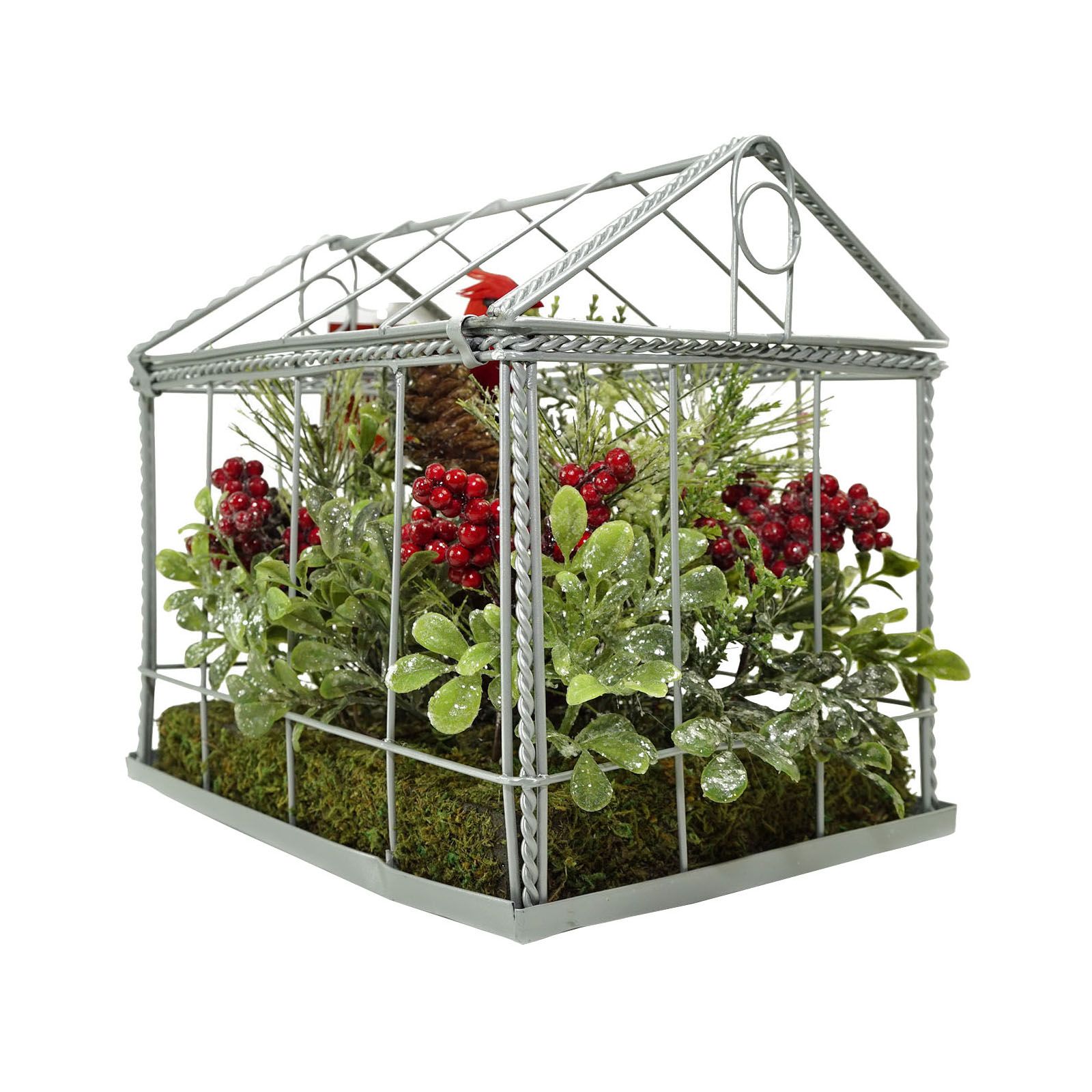 Northlight 9&quot; Cardinal Boxwood Artificial Christmas Greenhouse Arrangement - Red and Green