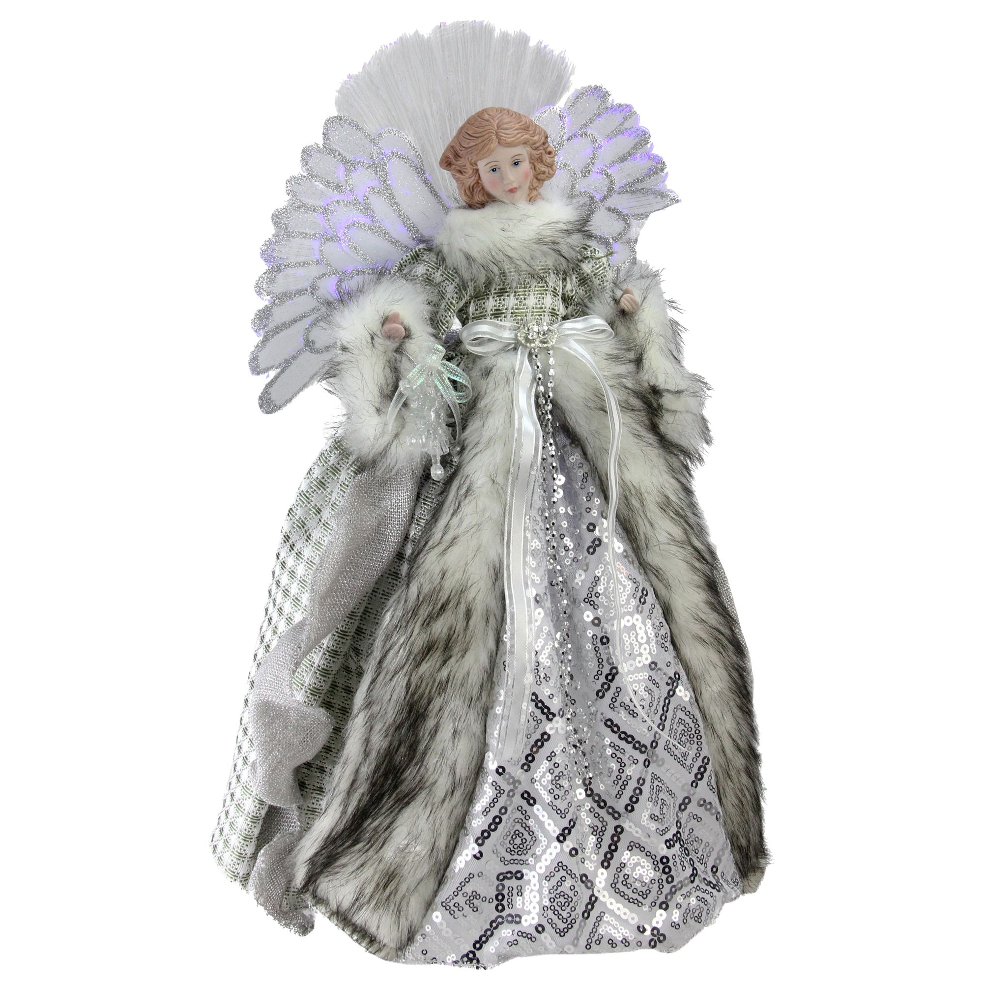 Northlight 16&quot; Lighted Fiber-Optic Angel Christmas Tree Topper - Silver Gingham