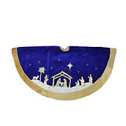 Northlight 48&quot; Nativity Scene Christmas Tree Skirt with Gold Border - Blue and Gold