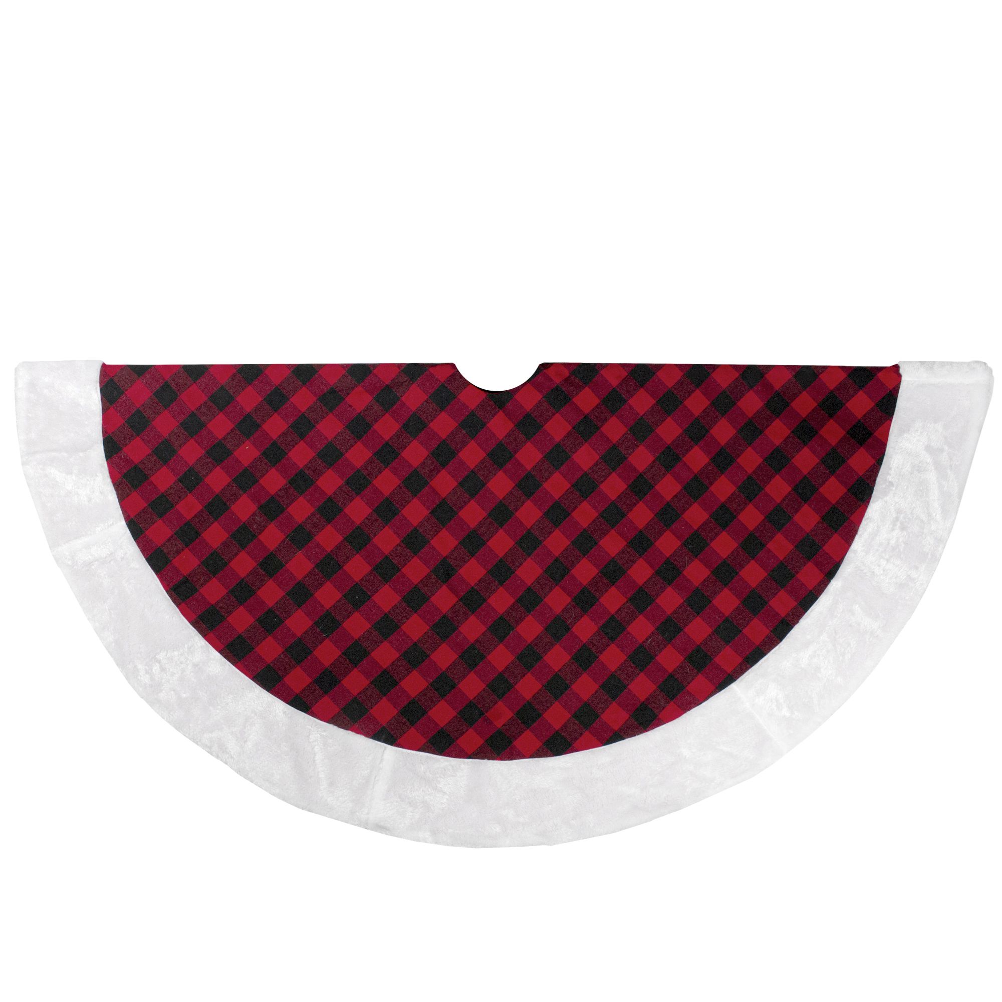 Northlight 48&quot; Buffalo Plaid Christmas Tree Skirt with Faux Fur Trim - Red and Black