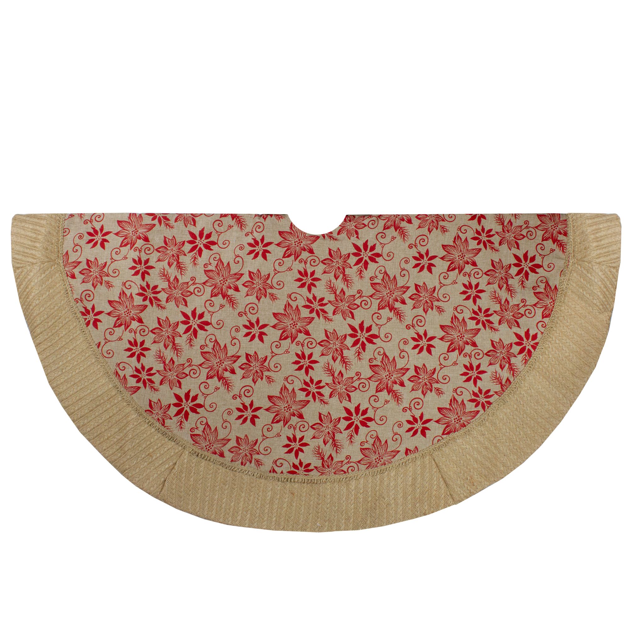 Northlight 48&quot; Rustic Burlap Poinsettia Christmas Tree Skirt - Tan and Red