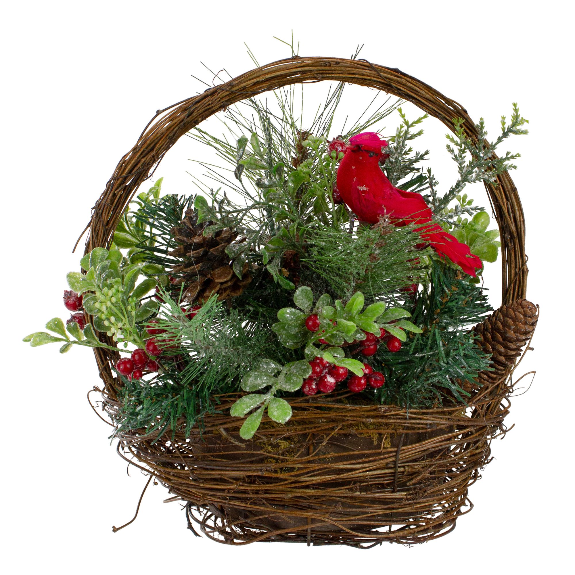 Northlight 12&quot; Cardinal with Berries in Twig Basket Christmas Decoration - Red and Green