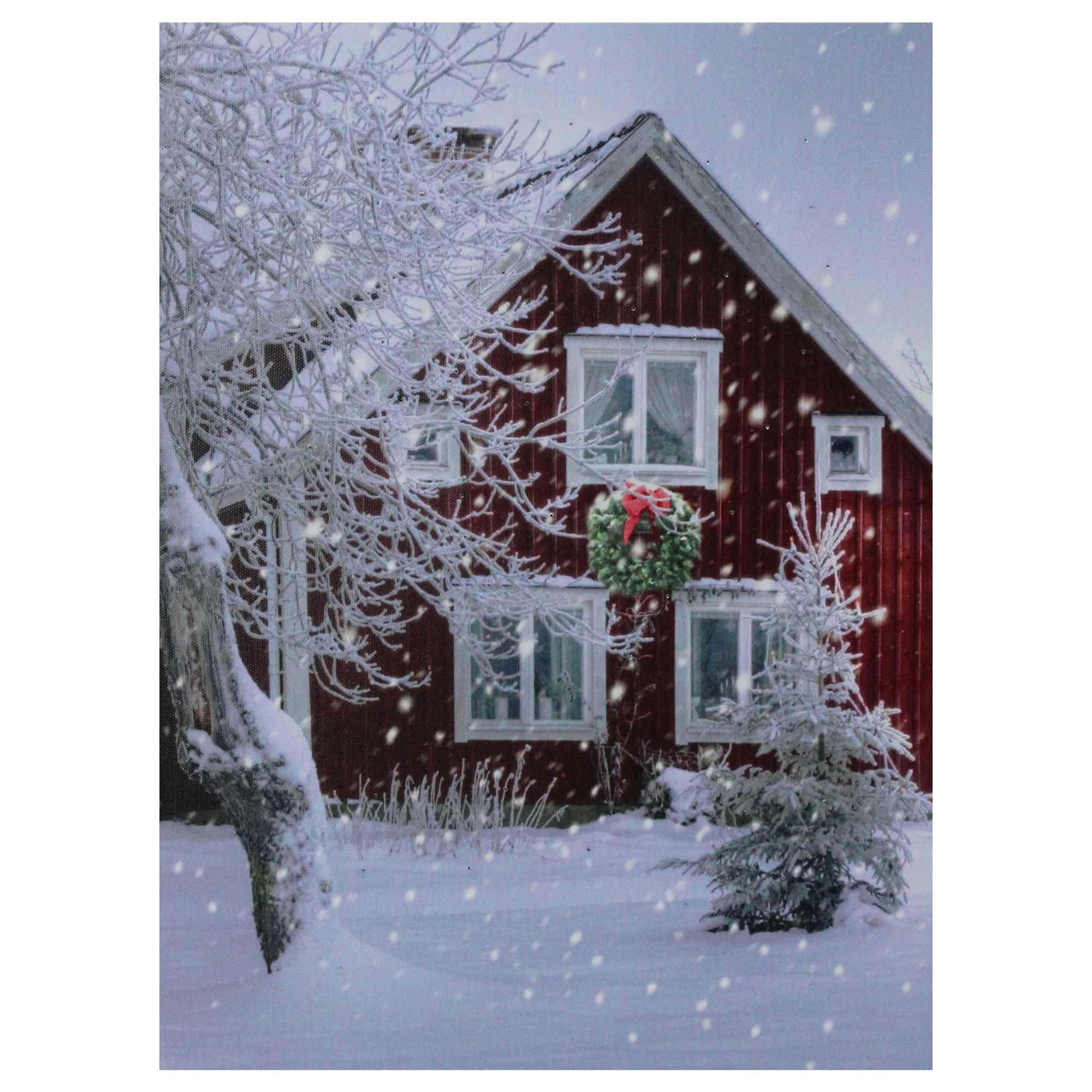 Northlight Fiber-Optic Red Snowy Barn House Christmas Wall Art - LED Lighted