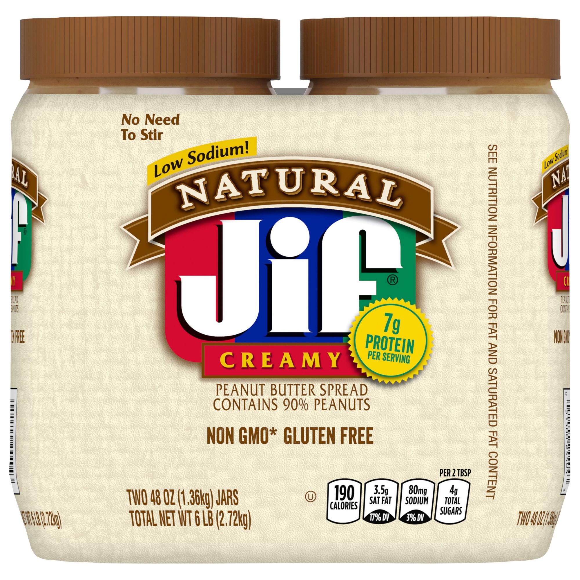 Jif Natural Creamy Peanut Butter, 2pk 48 oz.