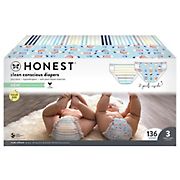The Honest Company Disposable Diapers Classic Stripes and Feeling Nauti, Size 3, 136 ct.