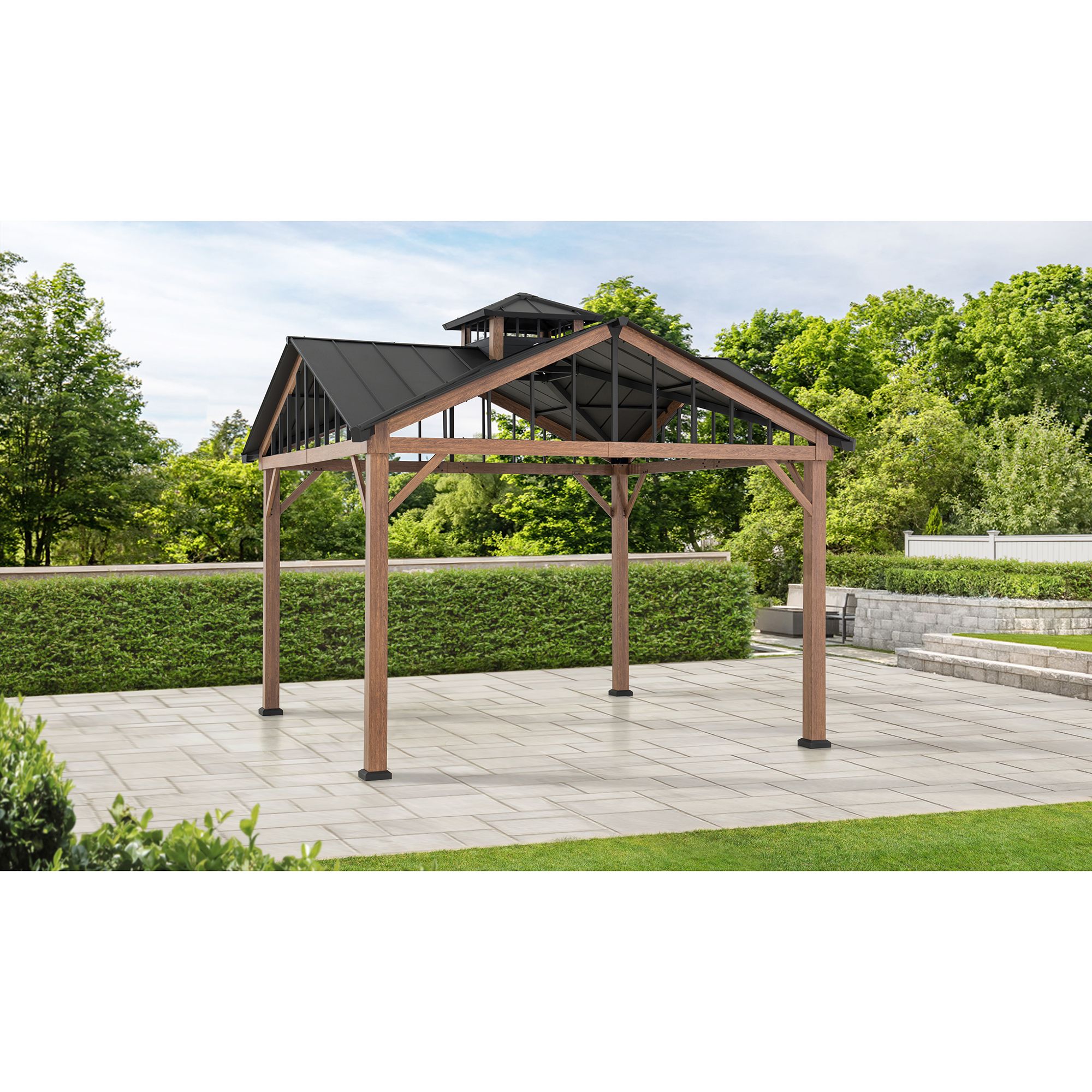 Berkley Jensen 12’x12′ Wood Frame Steel Hardtop Gazebo