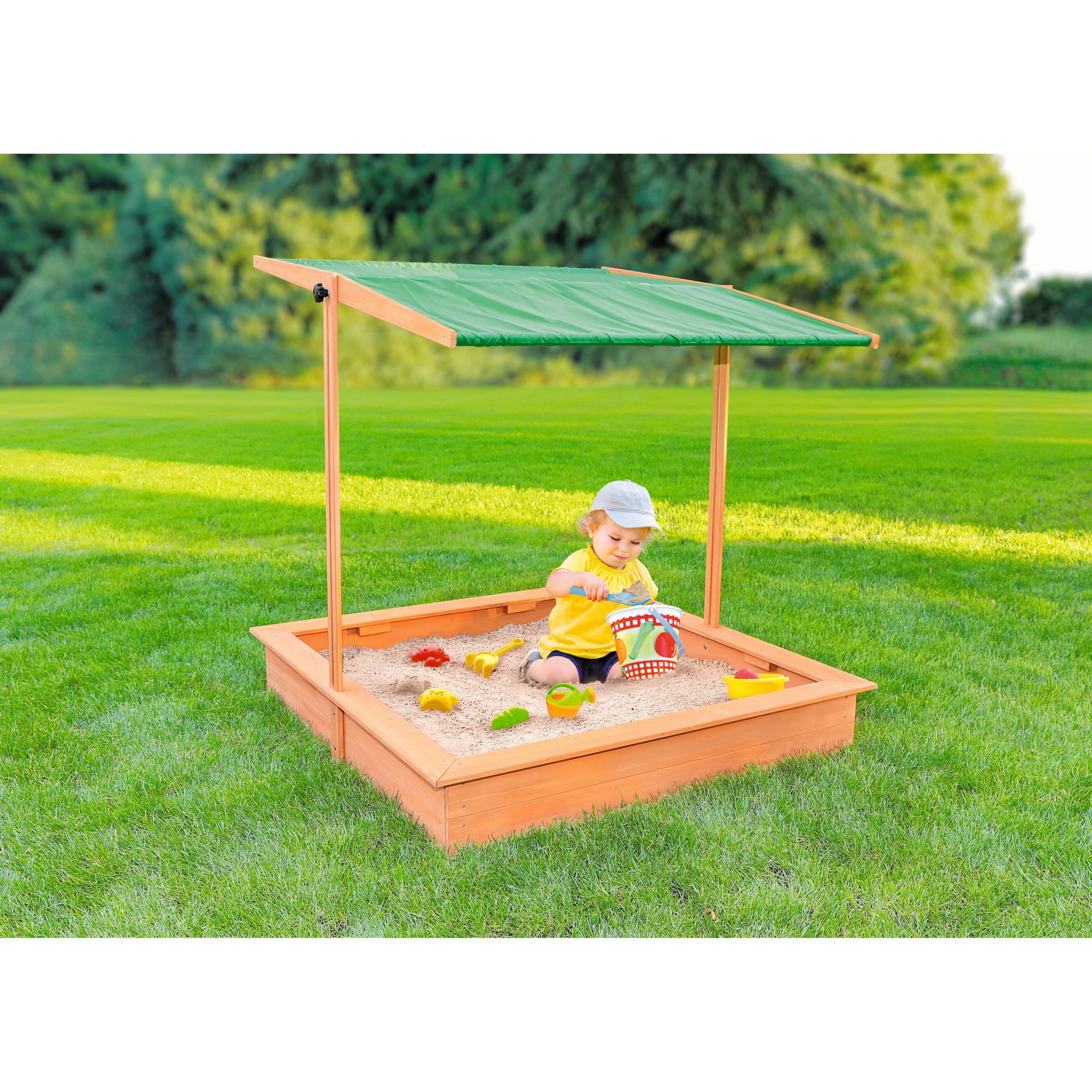 Jupiter Workshops Wooden Sandbox with Fabric Canopy Roof