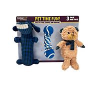 Dog Toy Buffalo Check Loofa/Rope With Tennis Balls/Plush Bear, 3 pk.