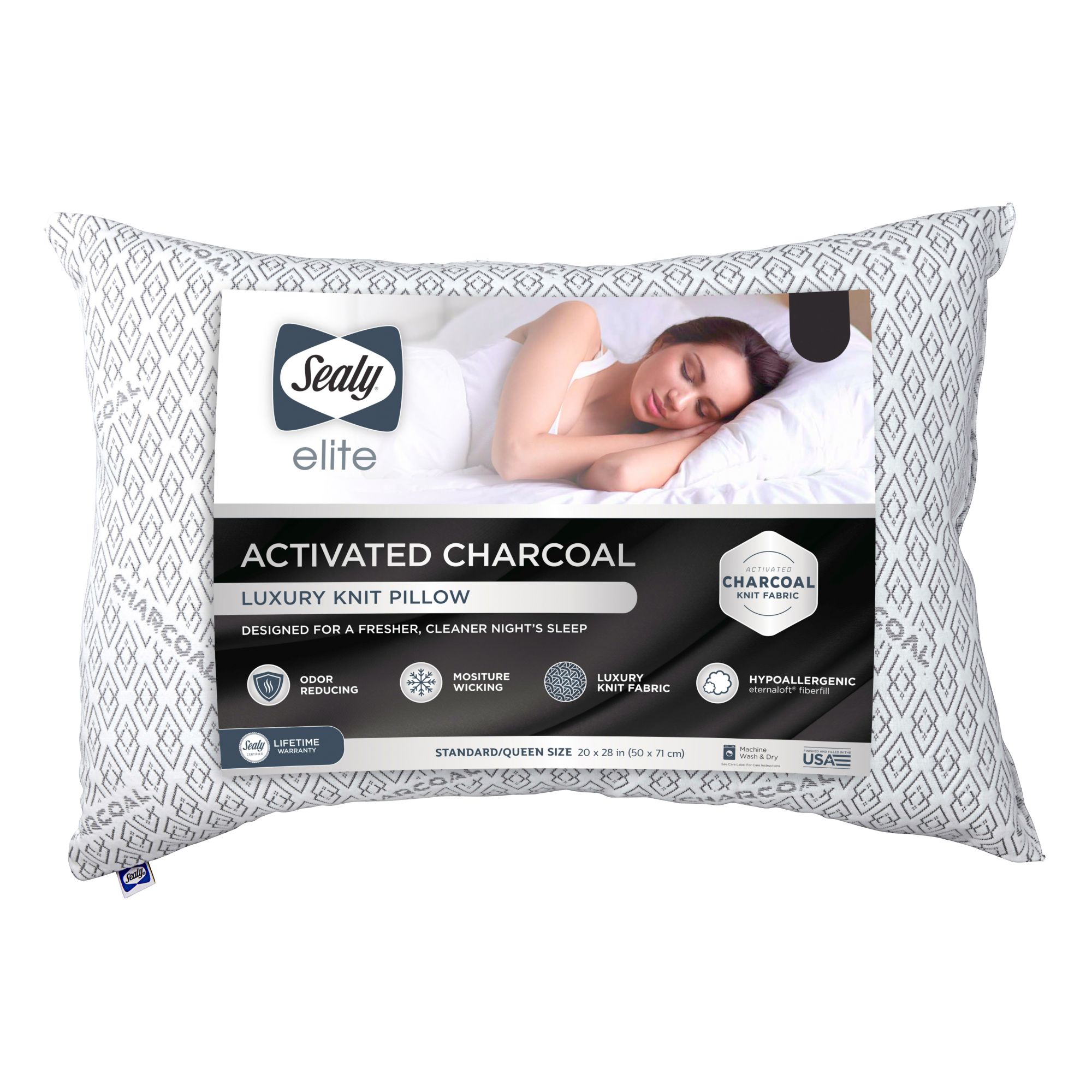 Sealy Standard/Queen Size Charcoal Pillow - White