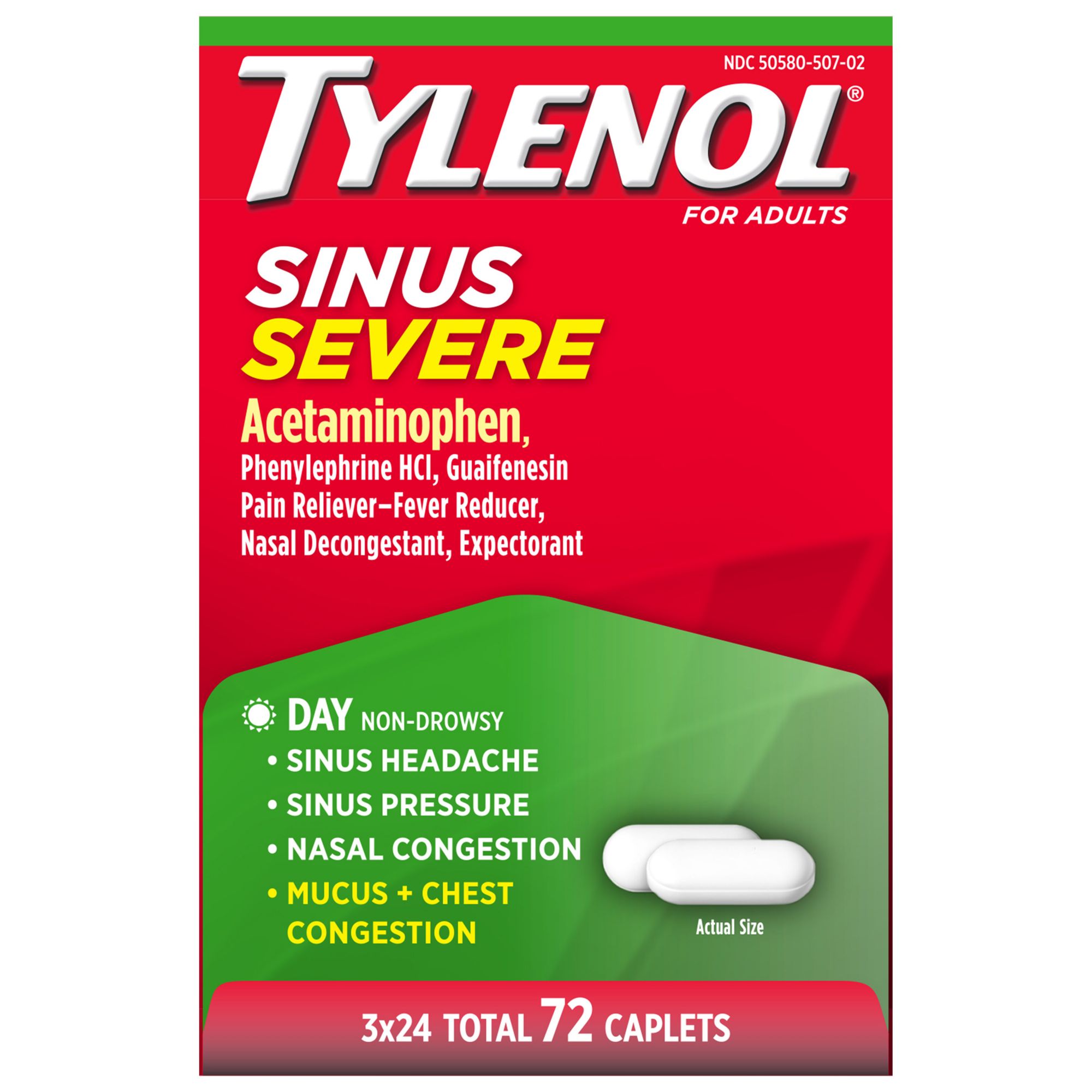 Tylenol Sinus Severe Non-Drowsy Day Cold & Flu Caplets, 3 x 24 ct.