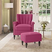 Handy Living Cordova Channel Arm Chair and Ottoman Set- Fuchsia Pink
