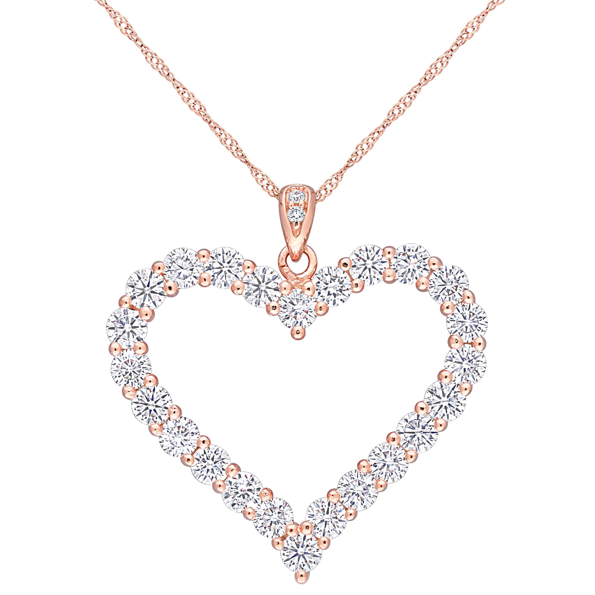 2.4 ct. DEW Created Moissanite Heart Necklace in Rose Gold Plated Sterling Silver