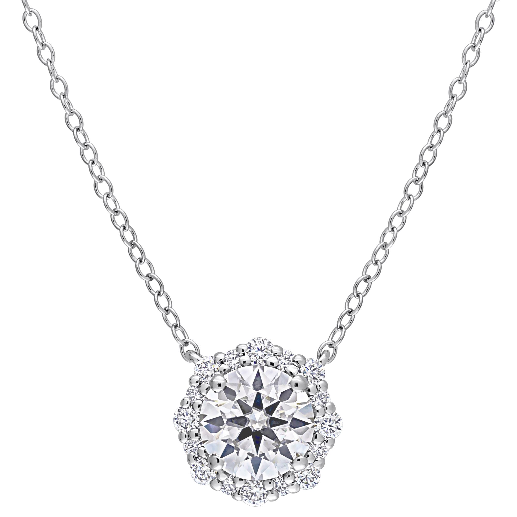 1.5 ct. DEW Created Moissanite Halo Necklace in Sterling Silver