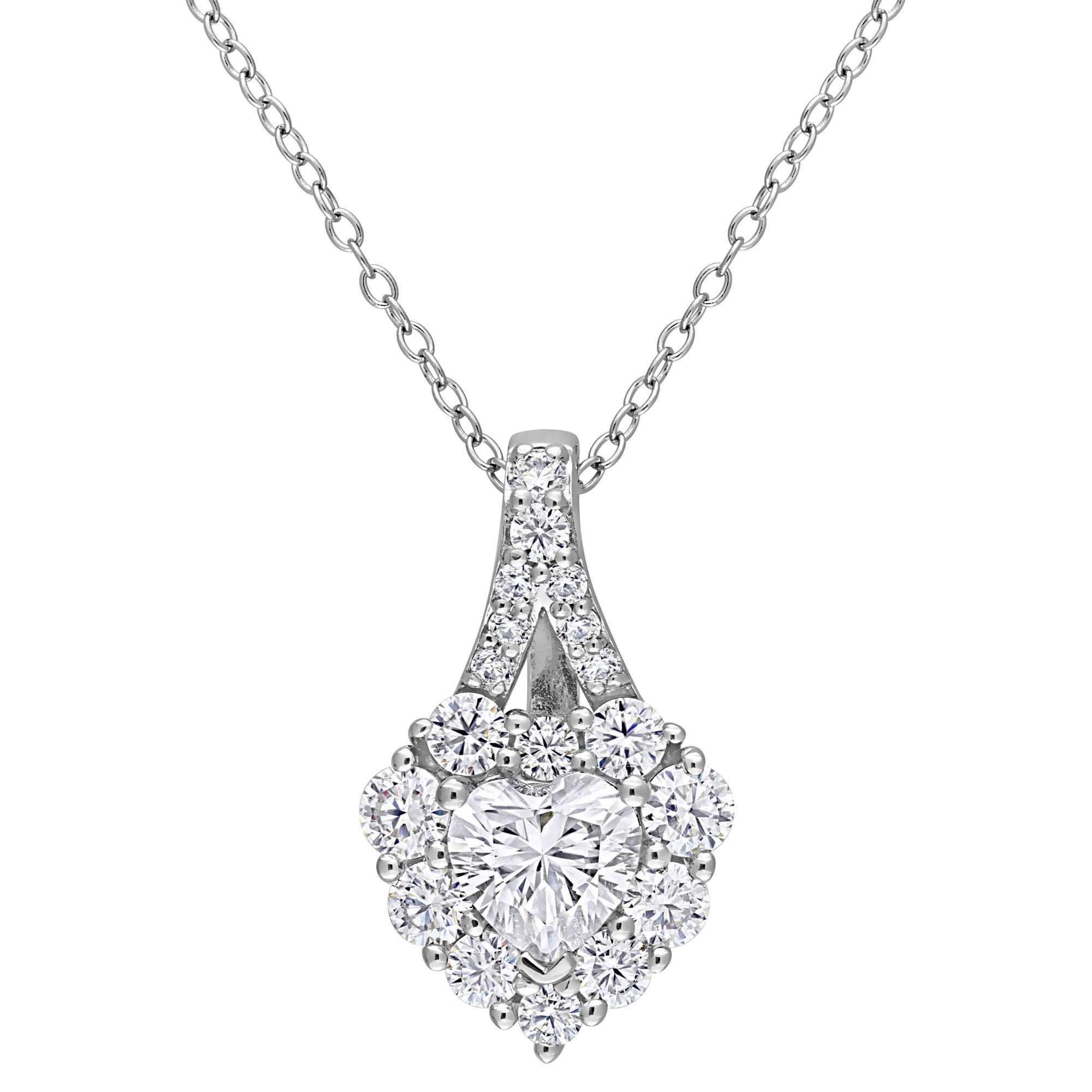 2 ct. DEW Created Moissanite Heart Halo Necklace in Sterling Silver