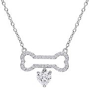 .625 ct. t.g.w. Created Moissanite Dog Bone Heart Necklace in Sterling Silver