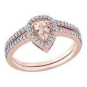 0.38 ct. t.w.. Diamond Pear Halo Interlocking Bridal Ring Set in 10k Rose Gold - Size 8
