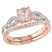 0.16 ct. t.w. Morganite and Diamond Infinity Bridal Ring Set in 10k Rose Gold - Size 5