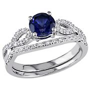 0.16 ct. t.w. Created Blue Sapphire and Diamond Infinity Bridal Set in 10k White Gold - Size 5