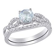 0.16 ct. t.w. Aquamarine and Diamond Infinity Bridal Set in 10k White Gold - Size 5
