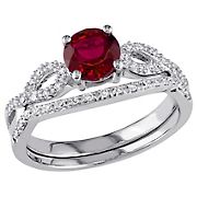 1 ct. t.w. Created Ruby and Diamond Infinity Bridal Ring Set in 10k White Gold - Size 5