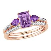 1.2 ct. t.w. Amethyst and Diamond Bridal Ring Set in 10k Rose Gold - Size 8