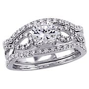 1 ct. t.w. Created White Sapphire and Diamond Infinity 3 pc. Bridal Set in 10k White Gold - Size 5