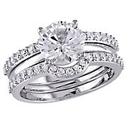 3.25 ct. t.w. Created White Sapphire 3 pc. Bridal Set in 10k White Gold - Size 6
