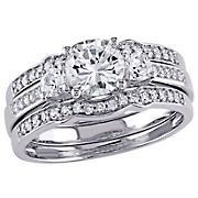 0.25 ct. t.w. Created White Sapphire and Diamond Vintage 3 pc. Bridal Set in 10k White Gold - Size 5