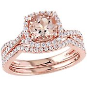 1 ct. t.w.. Diamond Halo Crossover Bridal Ring Set in 14k Rose Gold - Size 5