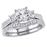 0.14  ct. t.w. Created White Sapphire and Diamond 3-Stone Bridal Set in 10k White Gold - Size 9