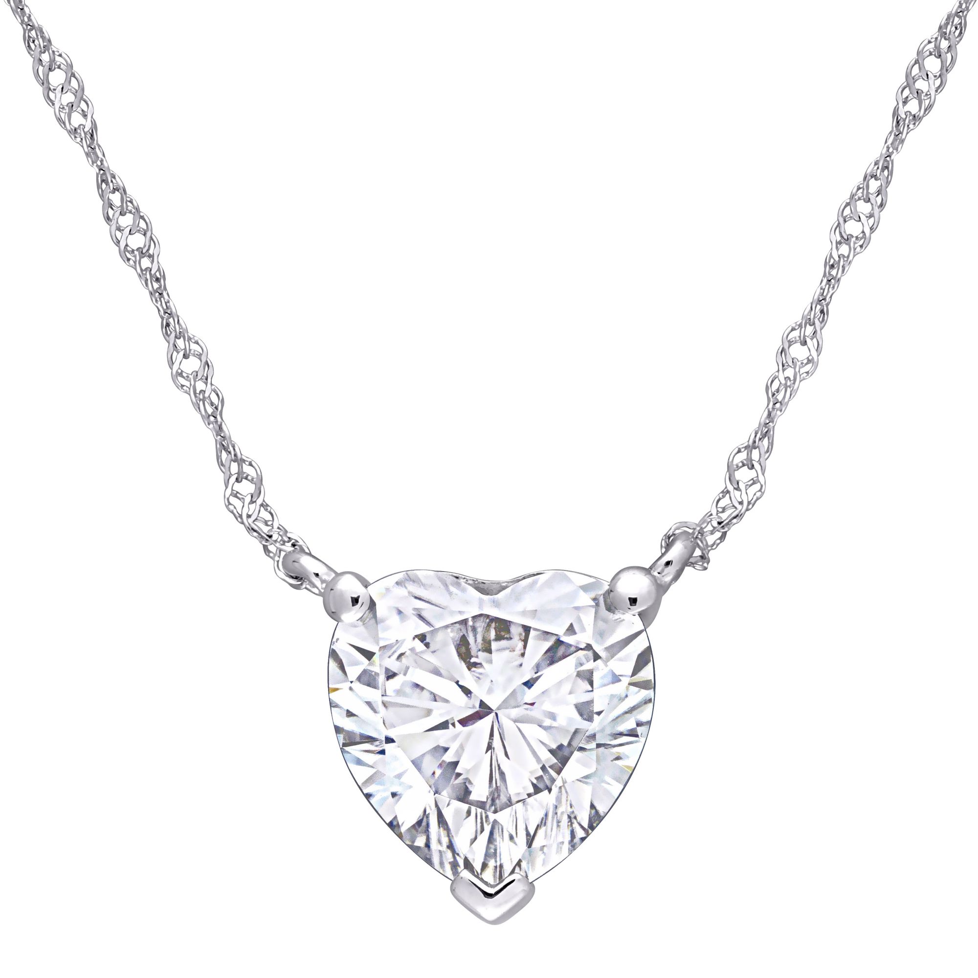 2 ct. DEW Created Moissanite Heart Solitaire Necklace in 10k White Gold