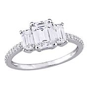 1.75 ct. DEW Created Moissanite Emerald Cut 3-Stone Engagement Ring in 10k White Gold - Size 9