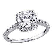 2 ct. DEW Created Moissanite and .25 ct. t.w. Diamond Halo Engagement Ring in 14k White Gold - Size 9