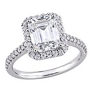 2.875 ct. DEW Created Moissanite Emerald Cut Halo Engagement Ring in 10k White Gold - Size 5